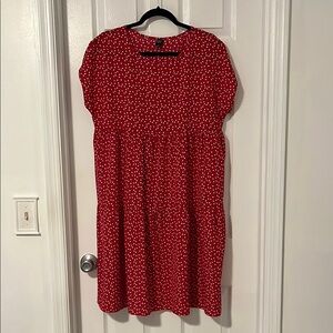 Red White HEARTS ♥️ Emery Rose Dress L Large 12-14 short sleeve midi mid length